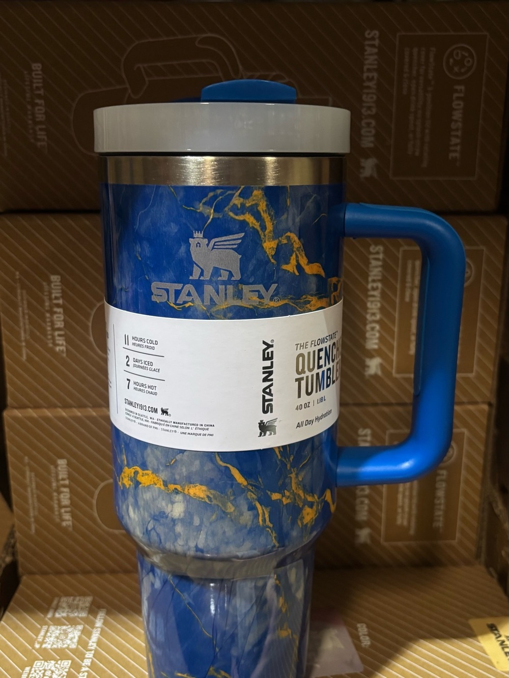 Stanley Blue Marble Quencher Tumbler with Handle 40oz